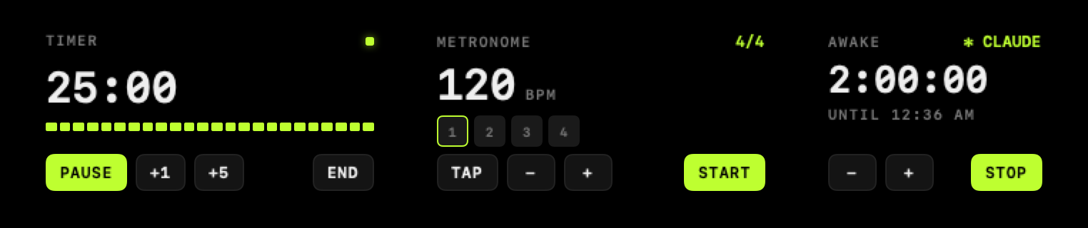 Notchet's island with a timer, metronome and Keep Awake widget